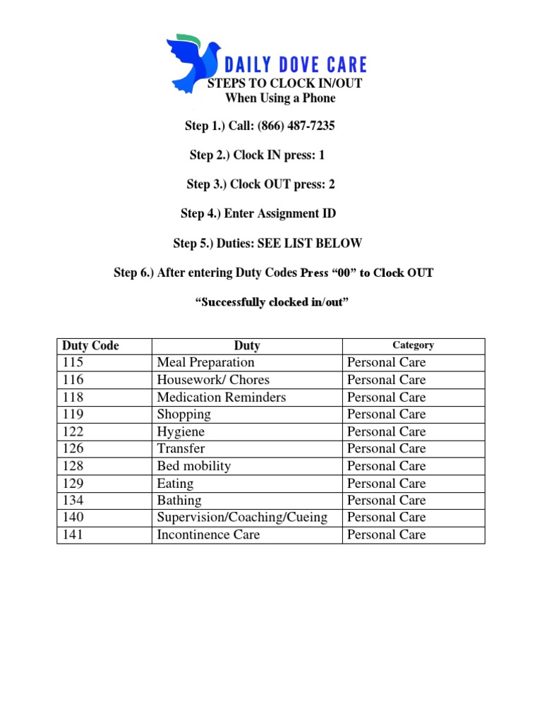 Clock In/Out Instructions for Personal Care | PDF