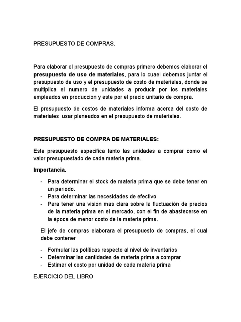 Presupuesto de Compras de Materiales | PDF | Presupuesto | Inventario