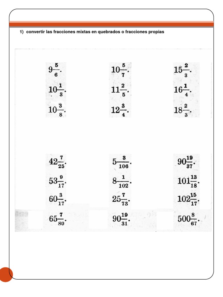 Convertir Las Fracciones Mixtas en Quebrados o Fracciones Propias | PDF |  Deportes, image size:768x1024