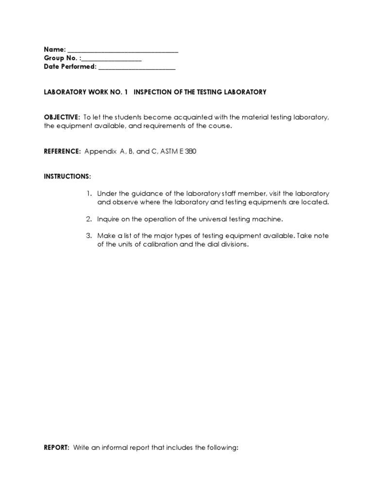 CMT Laboratory Inspection Report | PDF | Technology & Engineering