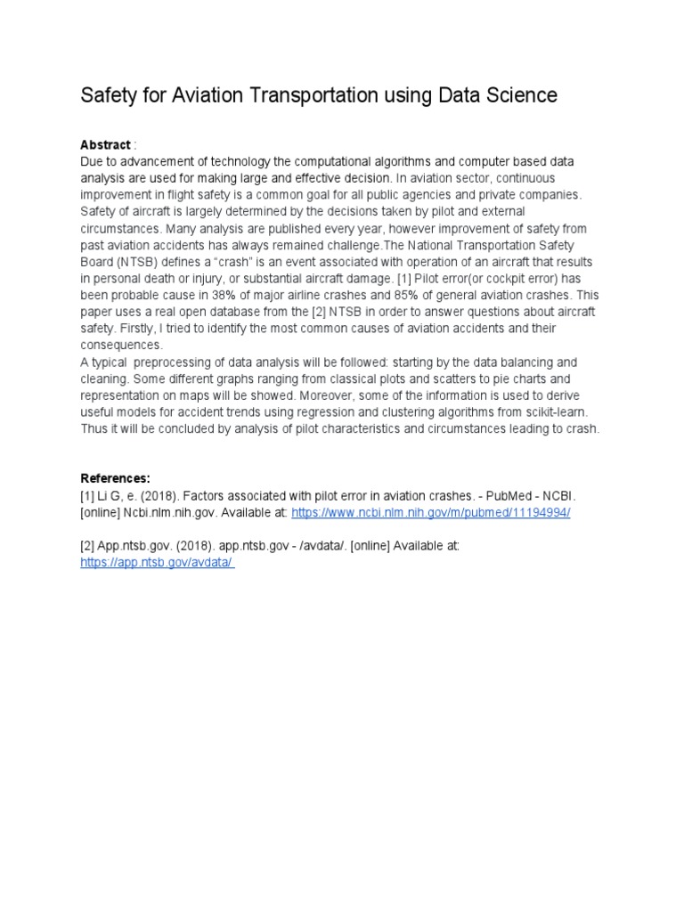 Safety For Aviation Transportation Using Data Science | PDF