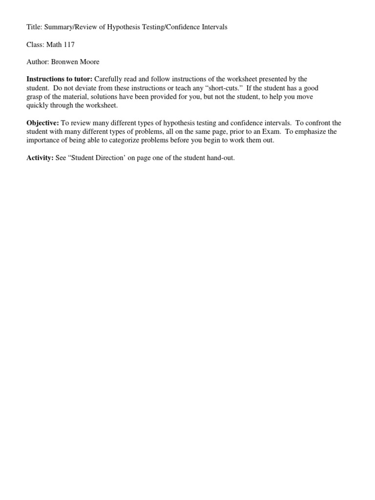 Hypothesis Testing & Confidence Intervals Guide | PDF | Confidence ...