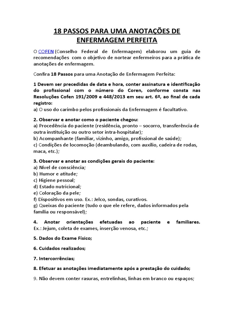 18 Passos para Uma Anotações de Enfermagem Perfeita | PDF | Enfermagem ...
