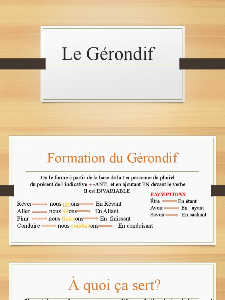 Formation et Utilisation du Gérondif | PDF | Verbe | Sujet (Grammaire)