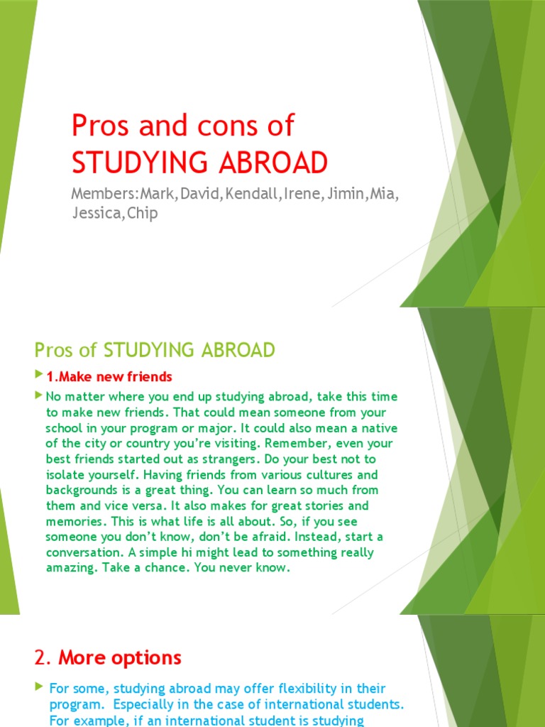 Pros and Cons of Studying Abroad | PDF | International Student ...