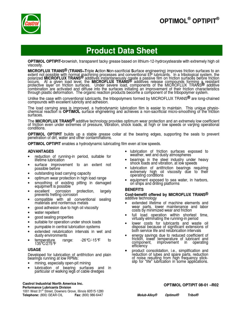 Product Data Sheet: Optimol Optipit | Download Free PDF | Lubricant ...