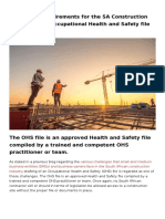 Legislative Requirements For The SA Construction Industry The Occupational Health and Safety File For Projects