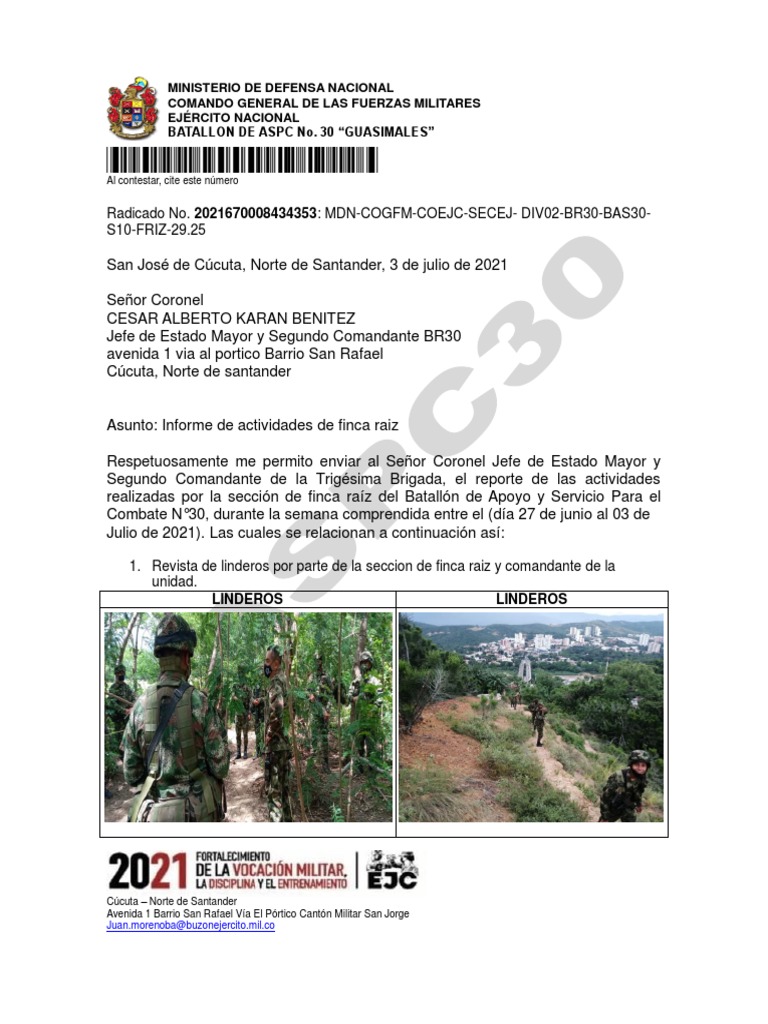 Informe Semanal de Actividades BASPC 30 | PDF | Comandante | Conflictos ...