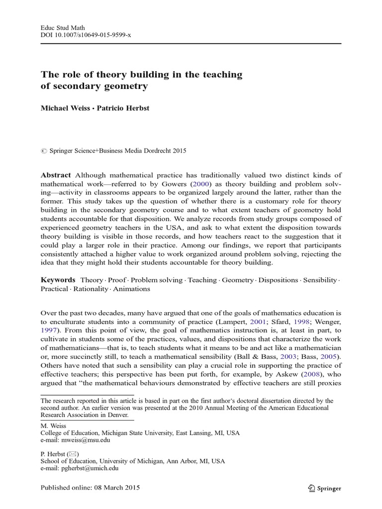 Weiss 2015 Educational Studies in Mathematics The Role of Theory ...