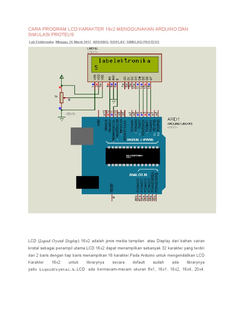 Cara Program LCD Karakter 16X2 Menggunakan Arduino Dan Simulasi Proteus ...