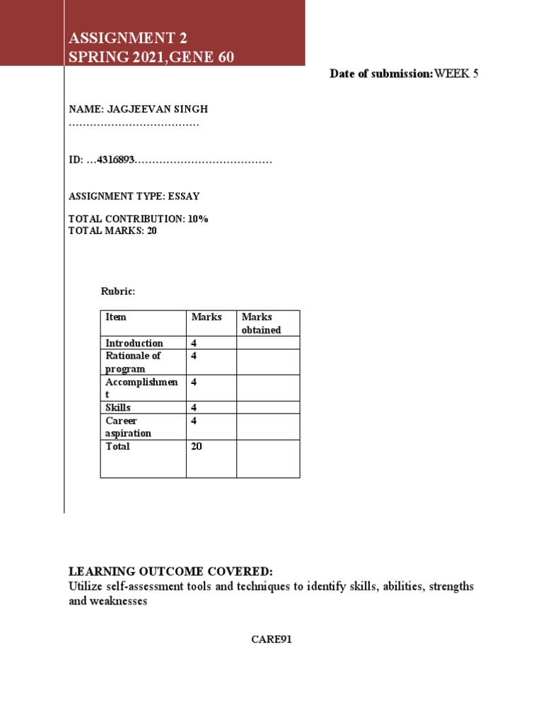 Self-Assessment for Career Development | PDF | System | Experience