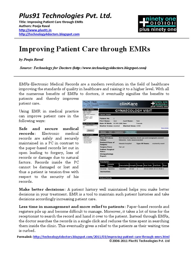Improving Patient Care Through EMRs | PDF | Electronic Health Record ...