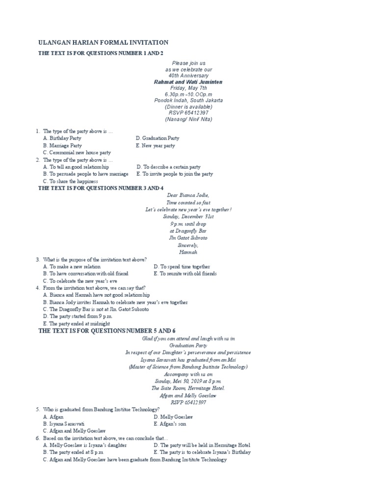 Invitation Types and Event Details | PDF