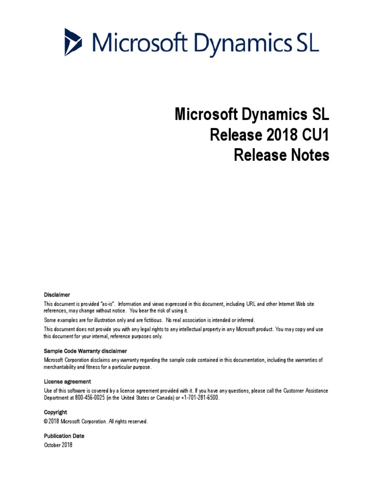 Microsoft Dynamics SL Release 2018 CU1 Release Notes | PDF | Microsoft ...
