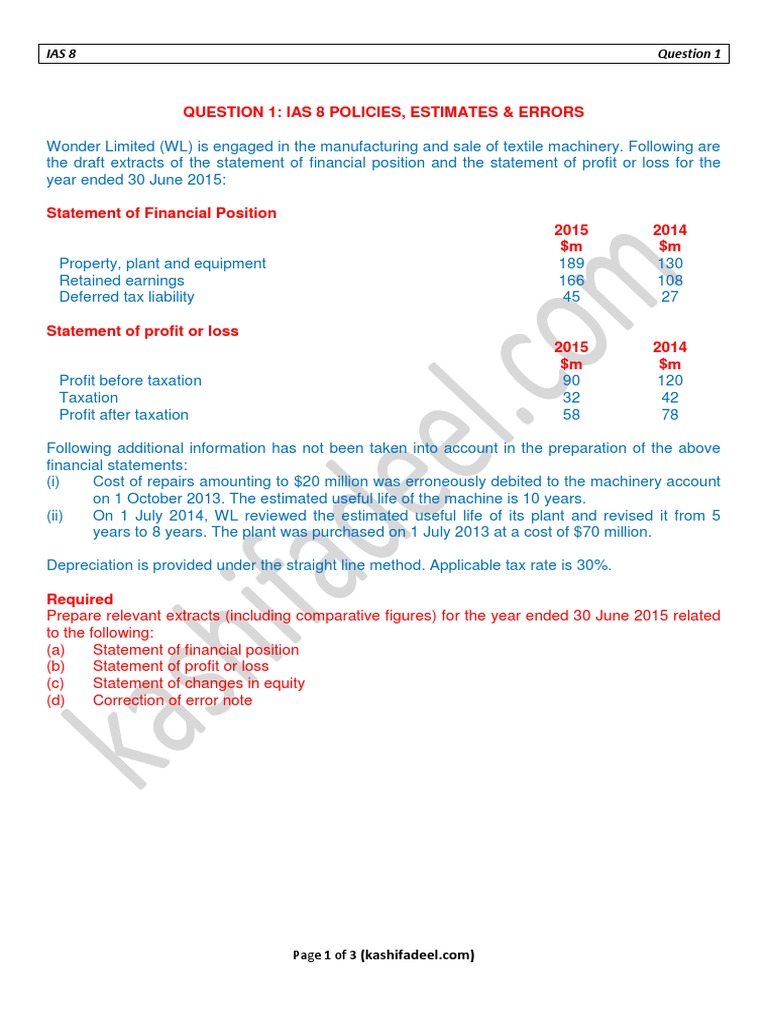 Question 1: Ias 8 Policies, Estimates & Errors: Page 1 of 3 | PDF ...