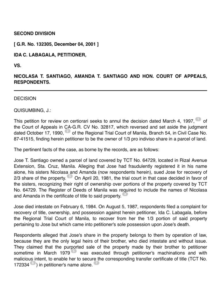 Labagala vs. Santiago Property Dispute | PDF | Lawsuit | Deed
