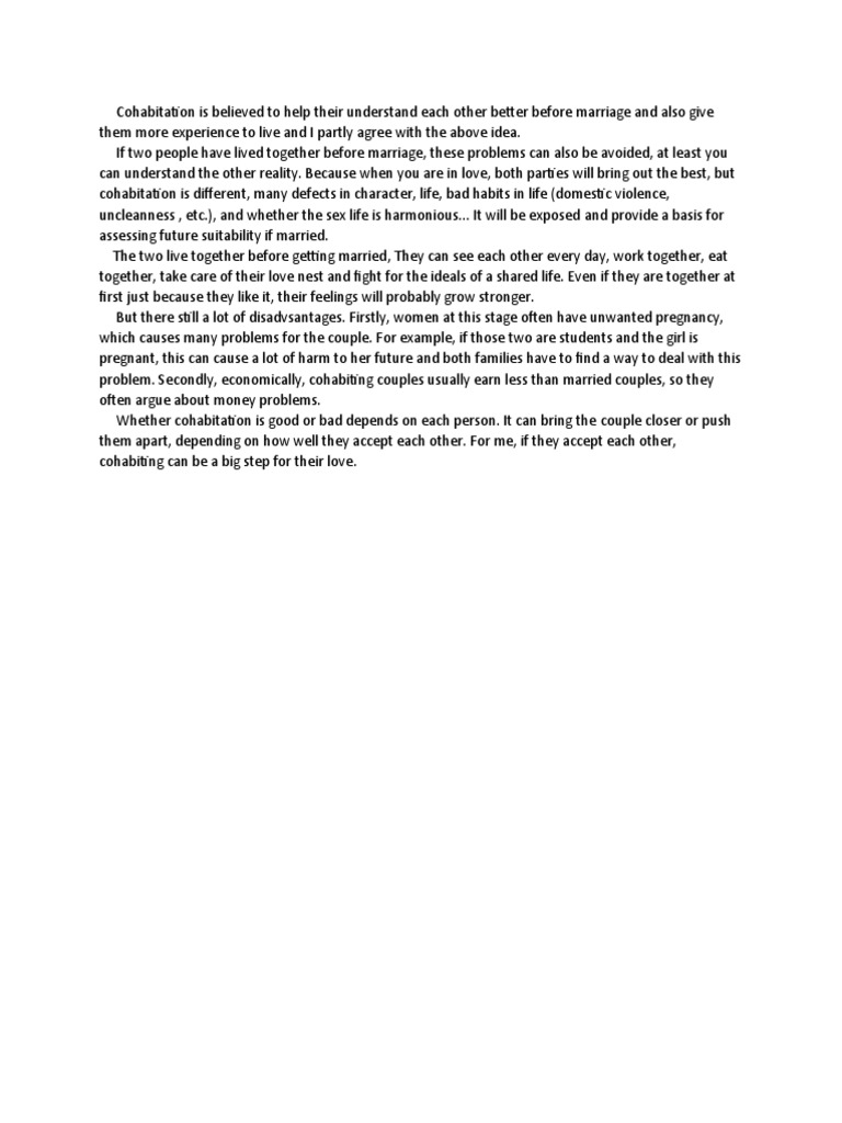 Pros and Cons of Cohabitation Before Marriage | PDF | Lifestyle
