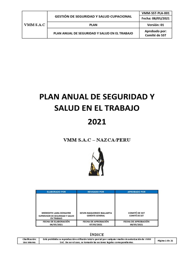 Plan Anual de Seguridad y Salud 2021 | PDF | Seguridad y salud ...
