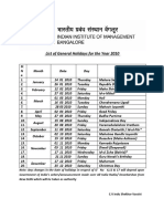 List of General Holidays for 2010