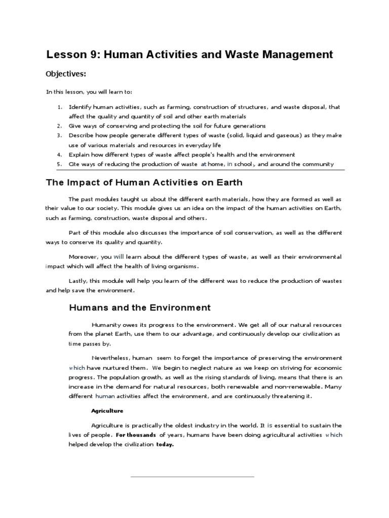 Human Activities & Waste Impact | PDF | Human Impact On The Environment ...