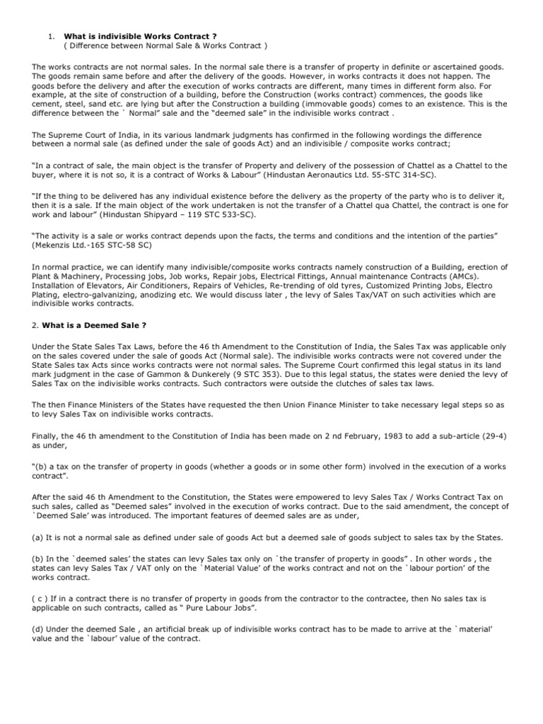 What Is Indivisible Works Contract | PDF
