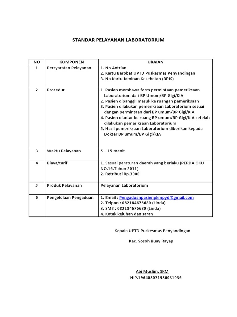 Standar Pelayanan Laboratorium Puskesmas | PDF | Pengembangan Diri ...