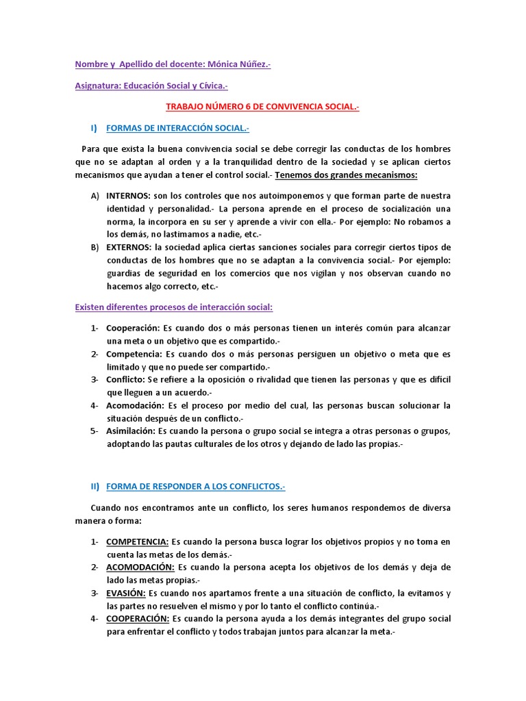 Trabajo Numero 6 Interaccion Social y Conflictos | PDF | Conflicto ...