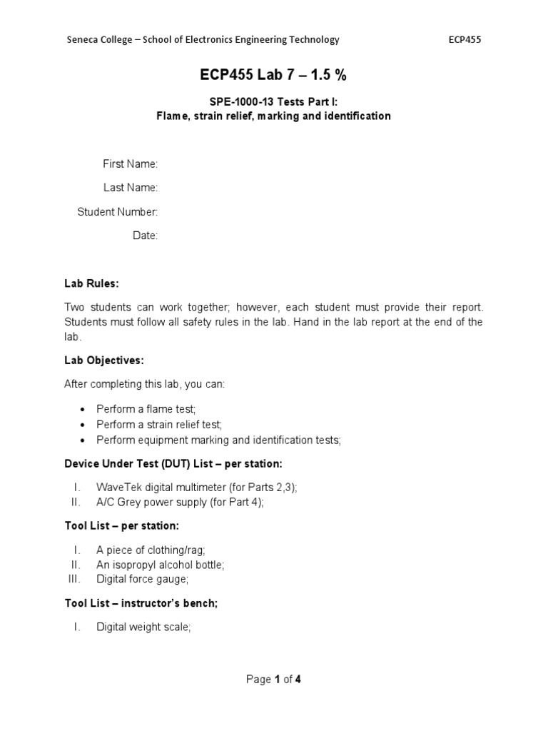 ECP455 Lab 7: SPE-1000 Testing Procedures | PDF | Power Supply | Voltage