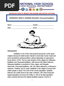 WORKSHEET-WEEK 9: DHARMIC RELIGION: Theravada Buddhism: Introduction To World Religions and Belief Systems