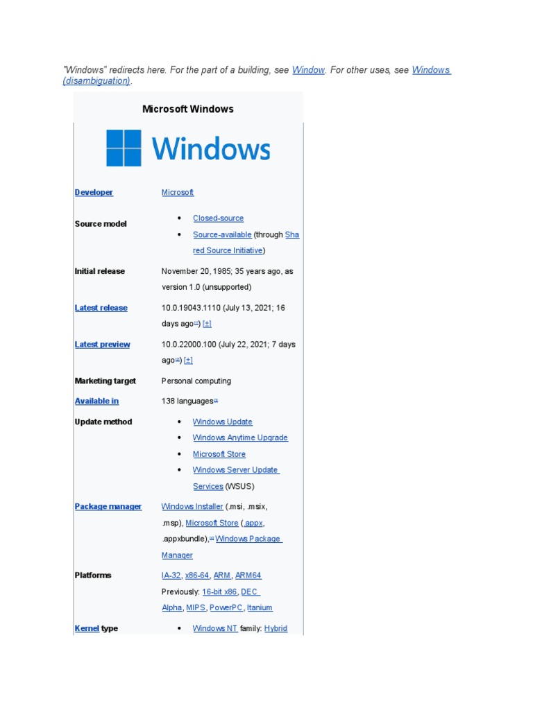 Microsoft Windows Overview and History | PDF | Windows Nt | Microsoft ...