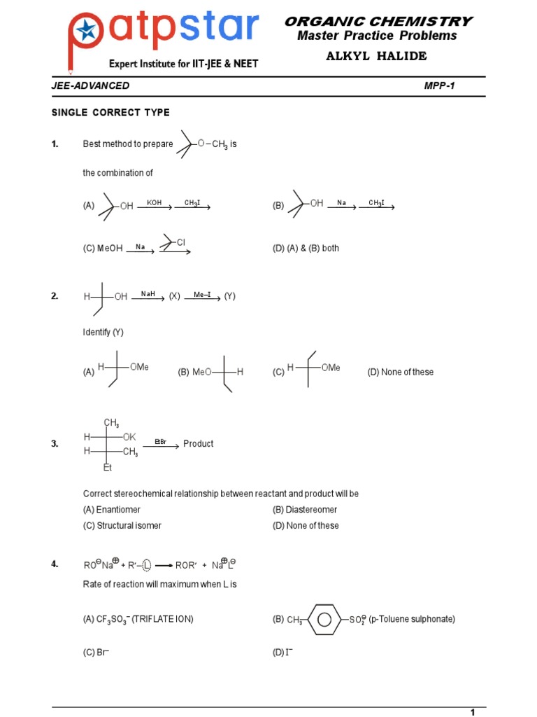JEE Advanced Organic Chemistry Practice: Alkyl Halides | PDF | Physical ...