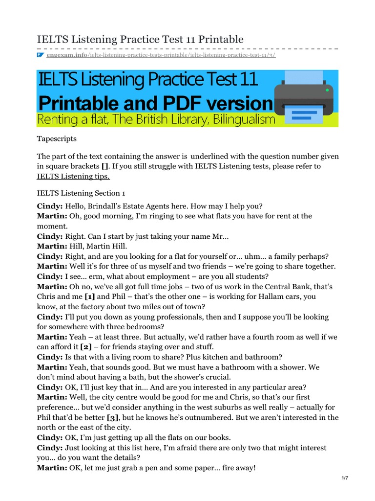 IELTS Listening Practice Test 11 | PDF | Multilingualism | Cognition
