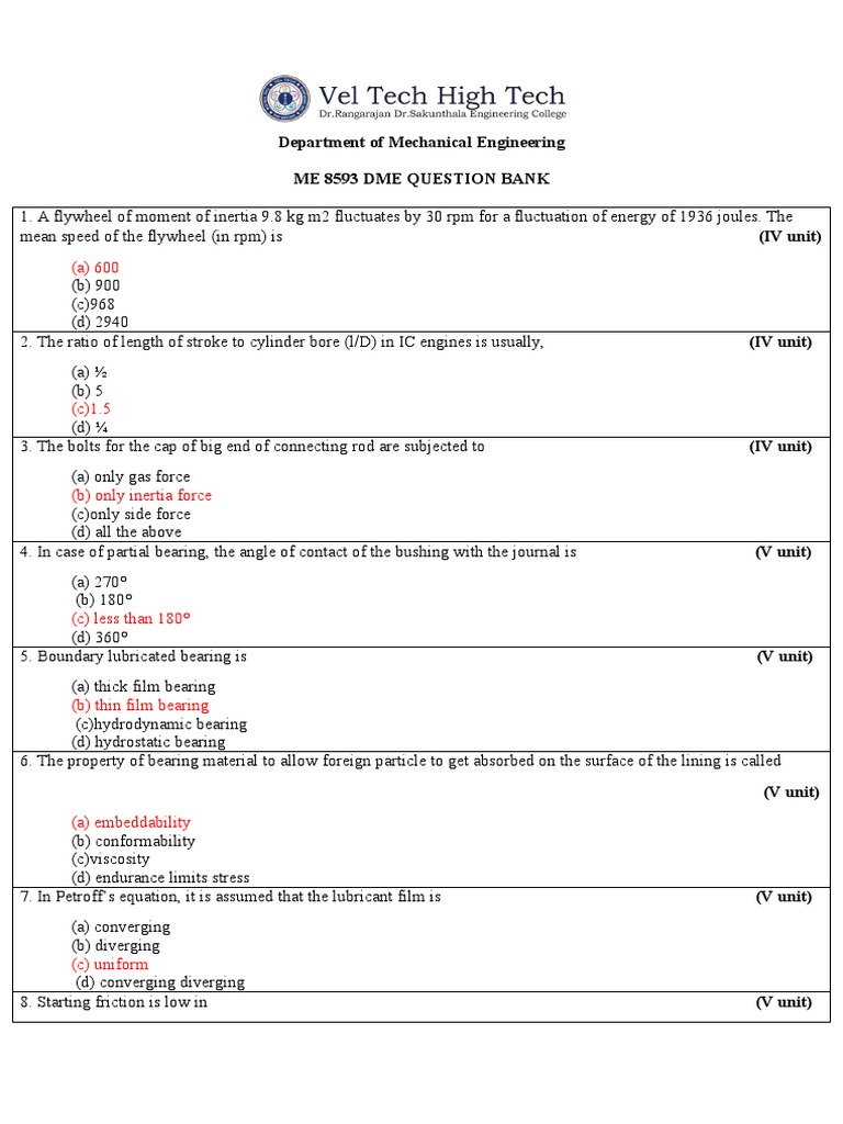 DME Mechanical Engineering Question Bank | PDF | Screw | Stress (Mechanics)