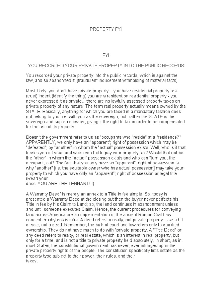 PROPERTY FYI Land Patents and Allodial Title PDF Patent Claim