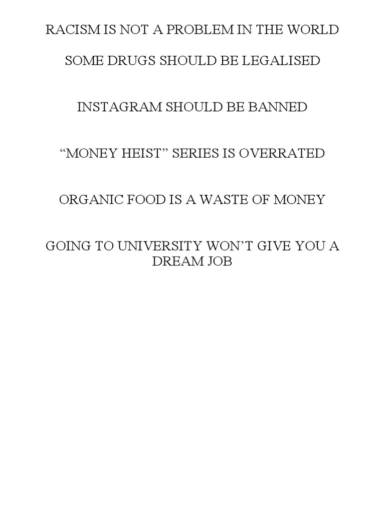 Controversial Opinions List | PDF | Social Science | Wellness