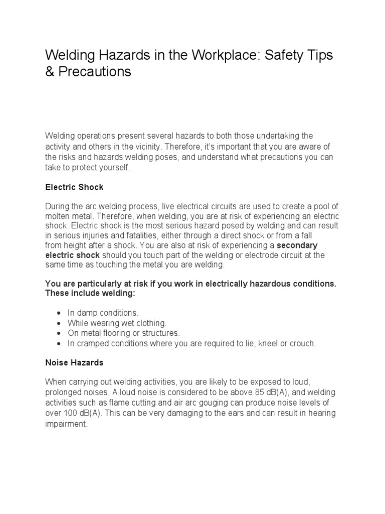 Welding Hazards In The Workplace Pdf Personal Protective Equipment