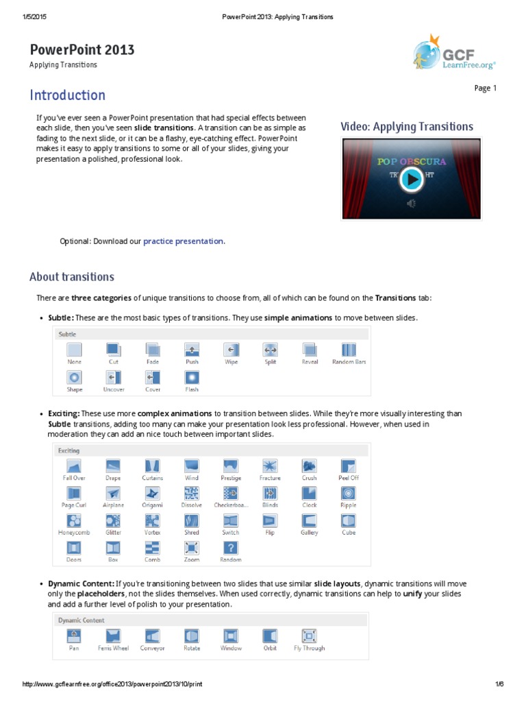 PowerPoint 2013: Mastering Transitions | PDF | Microsoft Power Point ...