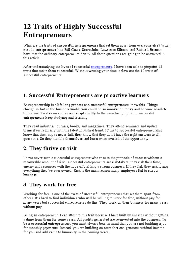12 Key Traits of Successful Entrepreneurs | PDF | Entrepreneurship ...