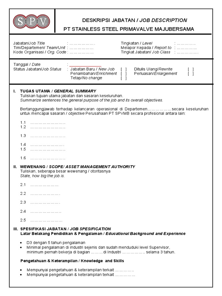 Contoh Job Description Karyawan | PDF