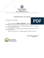 Certification: Republic of The Philippines Department of Education Region V - Bicol