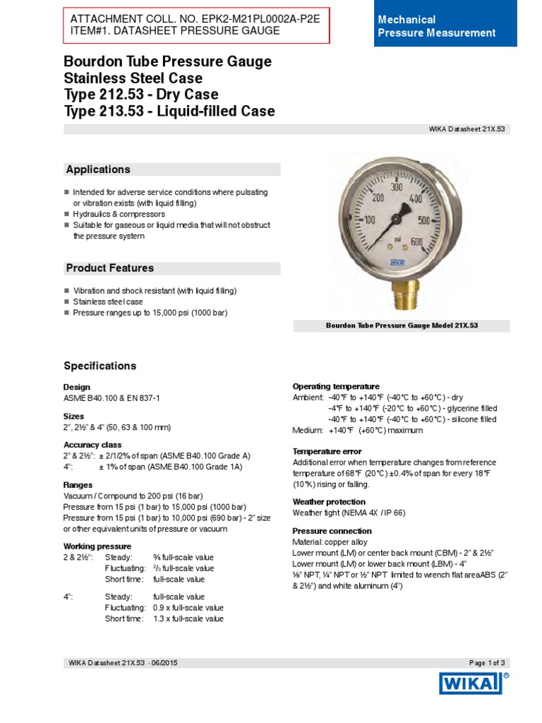 S1.4.5.) Datasheet PRESSURE GAUGE PDF Pressure Measurement Gases