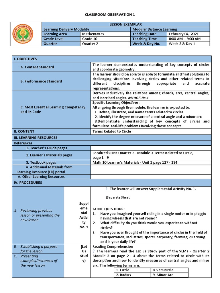 Reviewing Previous Lesson or Presenting The New Lesson: (Separate Sheet ...