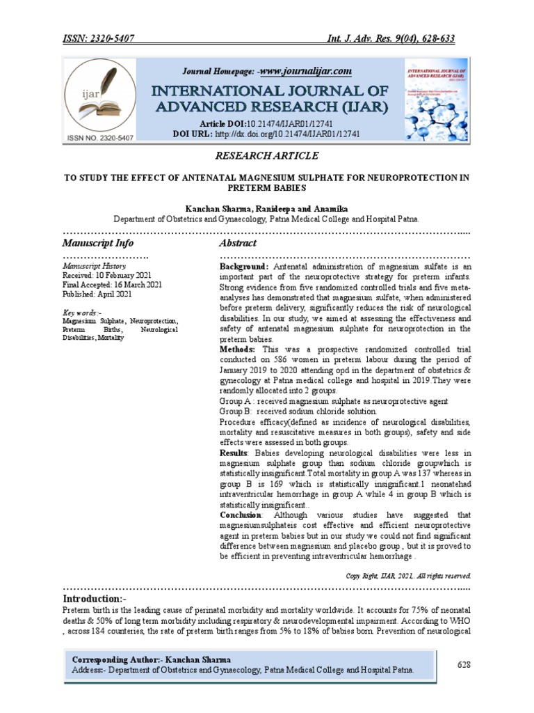 To Study The Effect of Antenatal Magnesium Sulphate For Neuroprotection