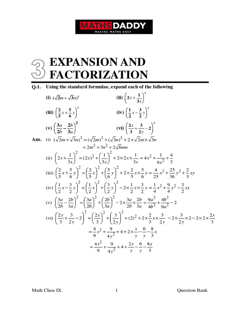 Math Class IX Expansion and Factorization Guide | PDF | Algebra ...
