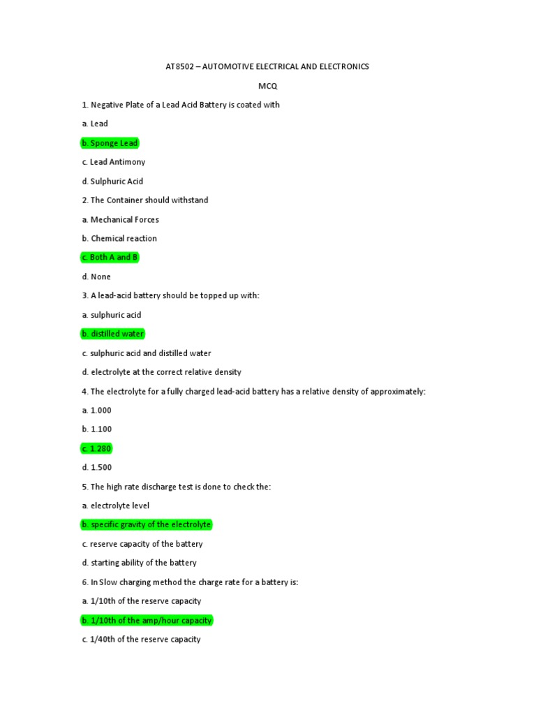 MCQ PDF Ignition System Fuel Injection