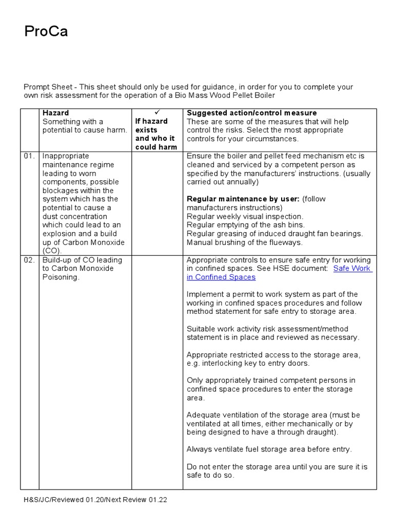 Proca: Risk Assessment For Bio Mass Wood Pellet Boiler | PDF ...