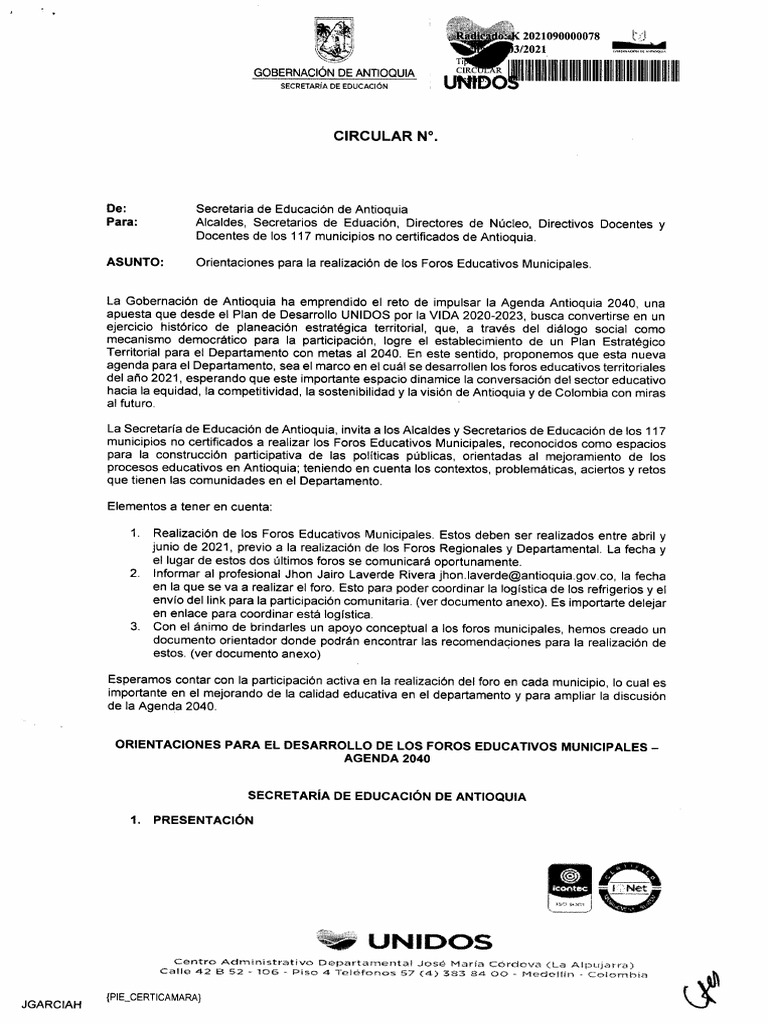 Foros Educativos Municipales Antioquia 2021 | PDF | Participación ...