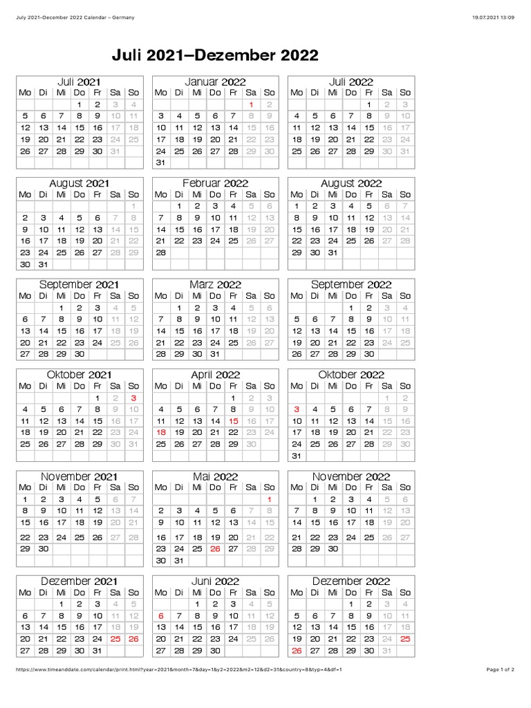 July 21-December 22 Calendar - Germany Copy 2 | PDF