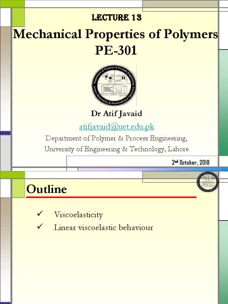 Mechanical Properties of Polymers PE301 Atifjavaiduet Edu.pk PDF