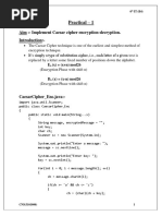 Practical - 1: Aim:-Implement Caesar Cipher Encryption-Decryption. Introduction